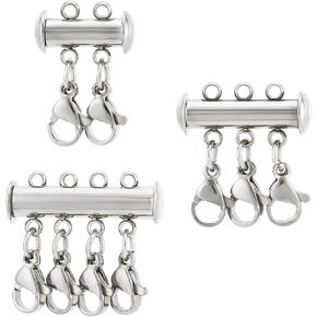 UNICRAFTALE 3Pcs Layered Necklace Clasps 3 Sizes Stainless Steel Slide Lock Clasps Multi Strands Slide Tube Clasps with Lobster Clasps Necklace Separator for Layering Bracelet Necklace Jewelry Making