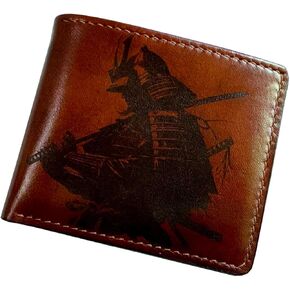 محفظة مصنوعة يدويًا من جلد الساموراي، محفظة فنية لظل المحارب الياباني، هدية جلدية مصنوعة يدويًا لصديقك، هدية للأب والزوج in Kuwait