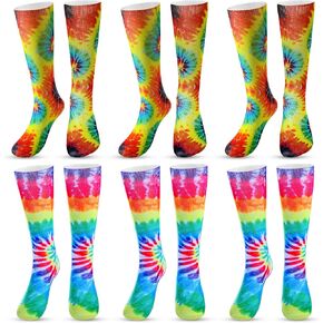 Xtinmee 6 Pairs Tie Dye Socks Kids Unisex Casual Pattern High Crew Socks Long Colorful Novelty Crazy Tie Dye Socks Athletic Compression Socks for Kids Boys Girls School Soccer Baseball Softball