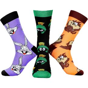 Seven Times Six WB Looney Tunes Character Men's Bugs Bunny Taz Marvin The Martian 3 Pair Casual Crew Socks Mid Calf