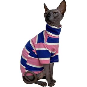 Vintage Stripes Sphynx Hairless Cats Shirt Cotton Cat Turtleneck Pet Clothes Kitten T-Shirts with Sleeves for Sphynx Cats (Eggplant, Medium)