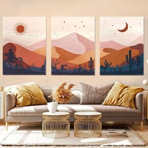 YEXIT 3 Pack Boho Sun Moon and Star Tapestry, Mountain Landscape Nature Vintage Minimalist Tapestries Abstract Aesthetic Wall Hanging for Bedroom 20"×27" (51×68cm)