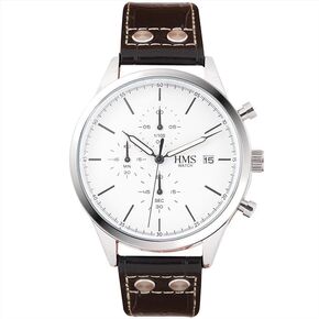 HMS, Classic Men’s Dress Watch with Chronograph, 901, 42mm, Brown/Black Leather Strap