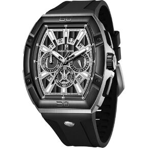 Paras Crown Watches for Men Tonneau 5ATM Waterproof Quartz Luxury Chronograph Analog Men's Wrist Watches Stainless Steel Case Mens Watches