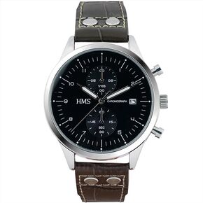 HMS, Classic Men’s Dress Watch with Chronograph, 25903, 42mm, Brown/Black Leather Strap