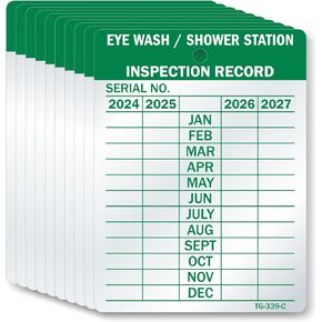SmartSign Eye Wash/Shower Station Inspection Record, 4-Year Maintenance Write-On Tags, 3 x 2.25 inch, 20 mil Thick Heavy Duty Aluminum, Pack of 10