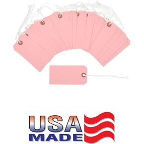 100 Tags 4 3/4" x 2 3/8" Size 5 Pink Inventory Shipping Hang Tag with String by Gitway…
