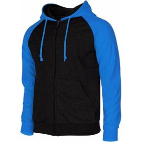 Men's Raglan Long Sleeve Fleece Casuall Full-Zip Up Hoodie Jacket