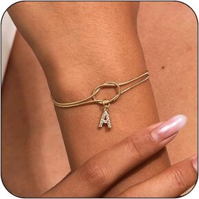 Initial Bracelet For Women, Love Knot Bracelet Gold Rhinestone Letter A-Z Adjustable Dainty Trendy Statement Bracelet For Women Men Jewelry Gift