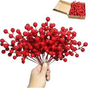 32 Pack Christmas Tree Decoration, 8 Inch Christmas Artificial Red Berry Stems Picks Filler for Tree, Holly Berries Branches Christmas Tree Ornaments DIY Crafts Xmas Winter Holiday Decor