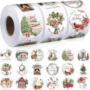 Eaasty 1500 Pcs Cozy Christmas Stickers for Cards 1.5 Inch Xmas Envelope Seals Stickers Bulk Vintage Holiday Stickers Plants Round Labels 18 Designs Santa Snowman Wreath Tree Decals for Crafts Gifts in Kuwait