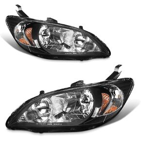 for 2004 2005 Civic Headlight Assembly compatible with 04 05 Honda Civic 2/4dr Clear Lens Chrome Housing Amber Reflector Headlamp Replacement Left and Right Pair
