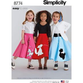 Simplicity 8774 Girl's 1950's Vintage Rockabilly Poodle Skirt Sewing Pattern, Sizes 7-14