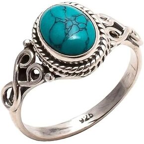 Turquoise Moonstone Ring Women's 925 Sterling Silver Ring Oval Cut Natural Bohemia Turquoise Jewelry Birthday Proposal Hollow Engagement Party Band Rings