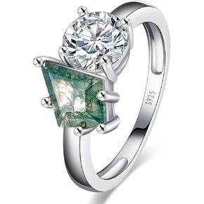 Natural Moss Agate Ring Toi Et Moi Ring Promise Ring for her - 925 Sterling Silver Double Stone Ring Kite Cut Moss Agate Engagement Ring for Women Best Gift Wedding Band Size 5-9