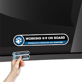 Working K9 on Board Stickers for Car | Working Dog on Board Temperature Controlled and Monitored Stickers | 2 Pack 1x5 Inches Glossy Laminated Stickers | K9 in Vehicle Awareness Stickers (Small)