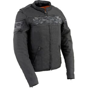Milwaukee Leather MPL2730 Women's Black Crossover Textile Scooter Jacket with Reflective Skulls