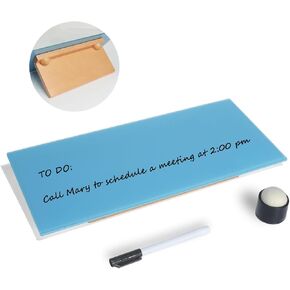 Desktop Glass Whiteboard with Wood Stand (Blue)