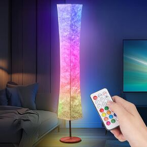 Soft Light Floor Lamp,60" Simple Design Morden Slim RGB 16 Color Changing LED Tyvek Fabric Shade Dimmable Remote Control Standing Lamp for Living Room Bedroom Game Room