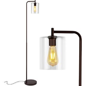 Brightech Elizabeth LED Floor lamp, Tall Lamp with Glass Shade & Edison Bulb, Industrial Lamp for Living Rooms & Offices, Vintage Standing Lamp for Bedroom in Farmhouse or Rustic Style - Gold