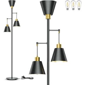Floor Lamps for Living Room - Black Floor Lamp with Cage Shade 70'' Standing Lamps for Living Room Corner Floor Lamp with 3 LED Bulbs Rustic Floor Lamp for Bedroom Office Industrial Modern