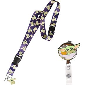 Disney Star Wars The Mandalorian Lanyard and Retractable Badge Reel Set, Grogu Print Lanyard with Matching Badge Reel ID, Key Holder