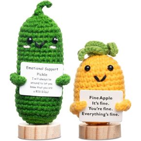 2PCS Emotional Support Pickle Positive Potato Pineapple Set, Handmade Crochet Cheer up Funny Stuff Birthday Gift for Friends Colleague Women Men Desk Decor in Office (Pickle and Potato)