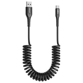 كابل USB C ملفوف من SUNGUY، كابل USB-C قابل للسحب بطول 3 أقدام للسيارة، كابل USB إلى USB C Android للشحن السريع، لهاتف iPhone 15/15Pro/15Pro Max، لهاتف Galaxy S23 S22 S20، Note 10 9 والمزيد (أسود)