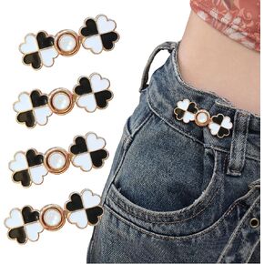 Handlein 4 Sets Adjustable Jeans Button, No Need to Sew Detachable Button Pins, Perfect Fit Detachable Instant Button. (Silver Flower)