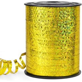 Gold Ribbon, 500 Yard Curling Ribbon for Crafts, Shiny Metallic Ribbon, Iridescent Crimped Ribbon for Gift Wrapping, Balloons String, Florist Flower (1 Roll)