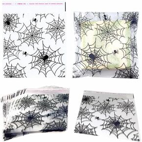 FAZHBARY 100 PCS Halloween Cellophane Treat Bags Spider Web Gift Bags Candy Bags Self Sealing Cellophane Bags 6x7 Goodie Bags for Party Favor Supplies