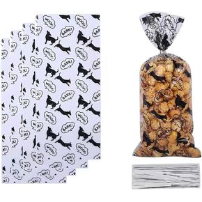 50 Pieces Pet Dog Pattern Cone Cellophane Bags Paw Pattern Gift Bags Heat Sealable Candy Bags Dog Cat Treat Bags with 50 Pieces Twist Ties for Pet Party Favors Supplies