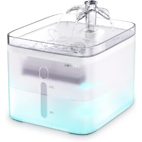 NPET Cat Water Fountain, 3L Automatic Pet Drinking Fountain Dog Water Dispenser with Quadruple-Action Filter (Semi-White, with an Adapter)