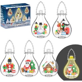 Christmas Ornaments Building Blocks, Compatible with Lego Christmas Tree Decorations Bulbs, Reindeer, Nutcrackers, Gingerbread House, Snowman, Santa 5 Pack Xmas Gifts for Kids Stocking Stuffers