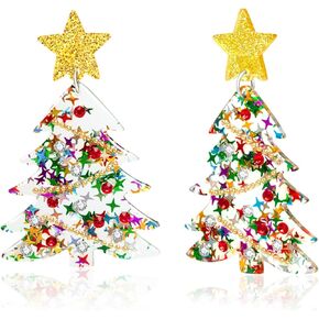 Christmas Tree Earrings Acrylic Christmas Earrings for Women Xmas Drop Dangle Earring Christmas Jewelry Gift