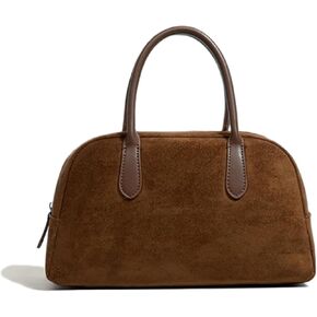 JOLLQUE Suede Handbag for Women,Vintage Top Handle Shoulder Bag,Retro Winter Autumn Work Tote Purse