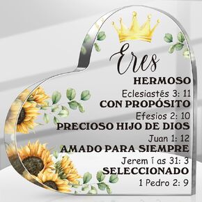Shellwei Spanish Acrylic Christian Gifts for Women Religious Gift Inspirational Gift with Bible Verse Heart Christian Desk Decor Grandma Gift Christmas Valentines Birthday Scripture Gift (Elegant)