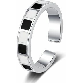 BG&WLing Checkerboard Statement Ring for Women Sterling Silver Thumb Rings with Open Knuckle Adjustable Dainty Stackable Finger Rings