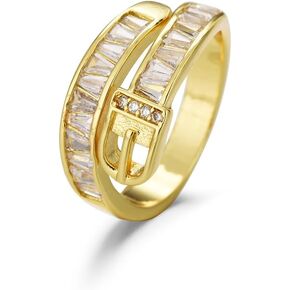 Ganquya Stylish Belt Buckle Open Rings for Women,Sparkling Cubic Zirconia Minimalist Adjustable Statement Stacking Art Deco Band Jewelry（Silver）