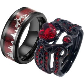 ringheart Couple Rings Antlers Design Black Matching Ring 1CT AAA CZ Women Wedding Ring Sets for Him and Her Rings