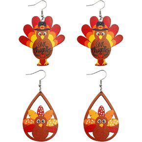 Thanksgiving Turkey Earrings for Women Autumn Fall Big Turkey Holiday Jewelry Cute Christmas Turkey Dangle Earrings Gift