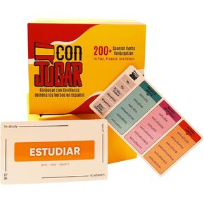 Spanish Verb Flashcards - 200+ Cards in Present, Past, & Future Tense Conjugations - Includes Digital Spanish Workbook with 1000+ Practice Sentences - Engaging and Interactive Design
