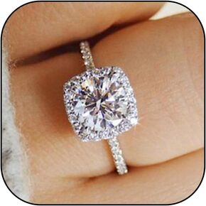 HUASAI Engagement Rings for Women Fake Engagement Ring Moissanite Engagement Ring Halo Engagement Rings Travel Engagement Rings for Wedding Bridal Jewelry Gifts