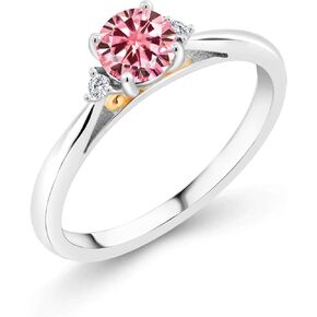 Gem Stone King 925 Sterling Silver and 10K Yellow Gold Pink Moissanite and White Lab Grown Diamond Engagement Ring For Women (0.54 Cttw, Gemstone, Available in size 5, 6, 7, 8, 9)