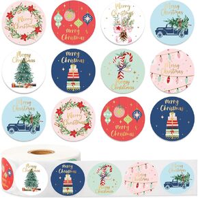 1000Pcs Christmas Stickers Roll 1.5" Gold Foil Assorted Xmas Pattern Label Stickers Adhesive Paper Decals for Holiday Seals Cards Envelopes, 8 Designs