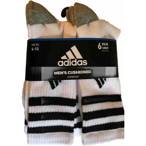 adidas Men's Cushioned Aeroready Crew Socks (6 pair) white three stripe White/Black/Grey (Men's Shoe Size 6-12)