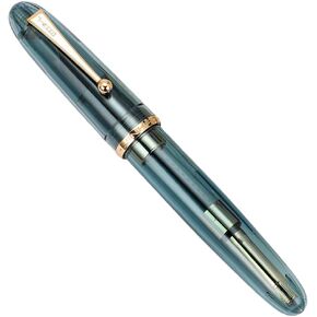 Jinhao 9019 Fountain Pen Dadao Series Transparent Olive Green Acrylic Gold Trim Size #8 Fine Nib with Large Converter for Writing
