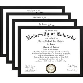 LBECUA 8.5x11 Certificate Frames Set of 4, Document Frames with Clear Plexiglass, Diploma Frames for Wall and Tabletop, Black