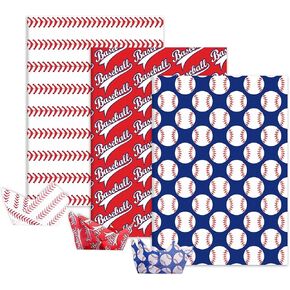 Whaline 90Pcs Baseball Tissue Paper Red Blue White Sport Gift Wrapping Paper Baseball Print Packaging Paper DIY Art Craft Paper for Home Wedding Baby Shower Birthday Party Gift Wrap, 14 x 20 Inch