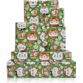 Vnaaem Sushi Cat Wrapping Paper 6 Pc Cute Kawaii Cat Japanese Food Gift Wrap Paper for Kids Girls Boys Birthday Baby Shower Holiday,19.6 X27.8Inch